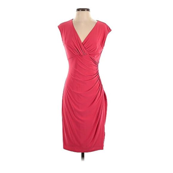 Lauren by Ralph Lauren Side Draped Jersey Knit Knee-Length Dress Size 4 Deep Red - Picture 1 of 7